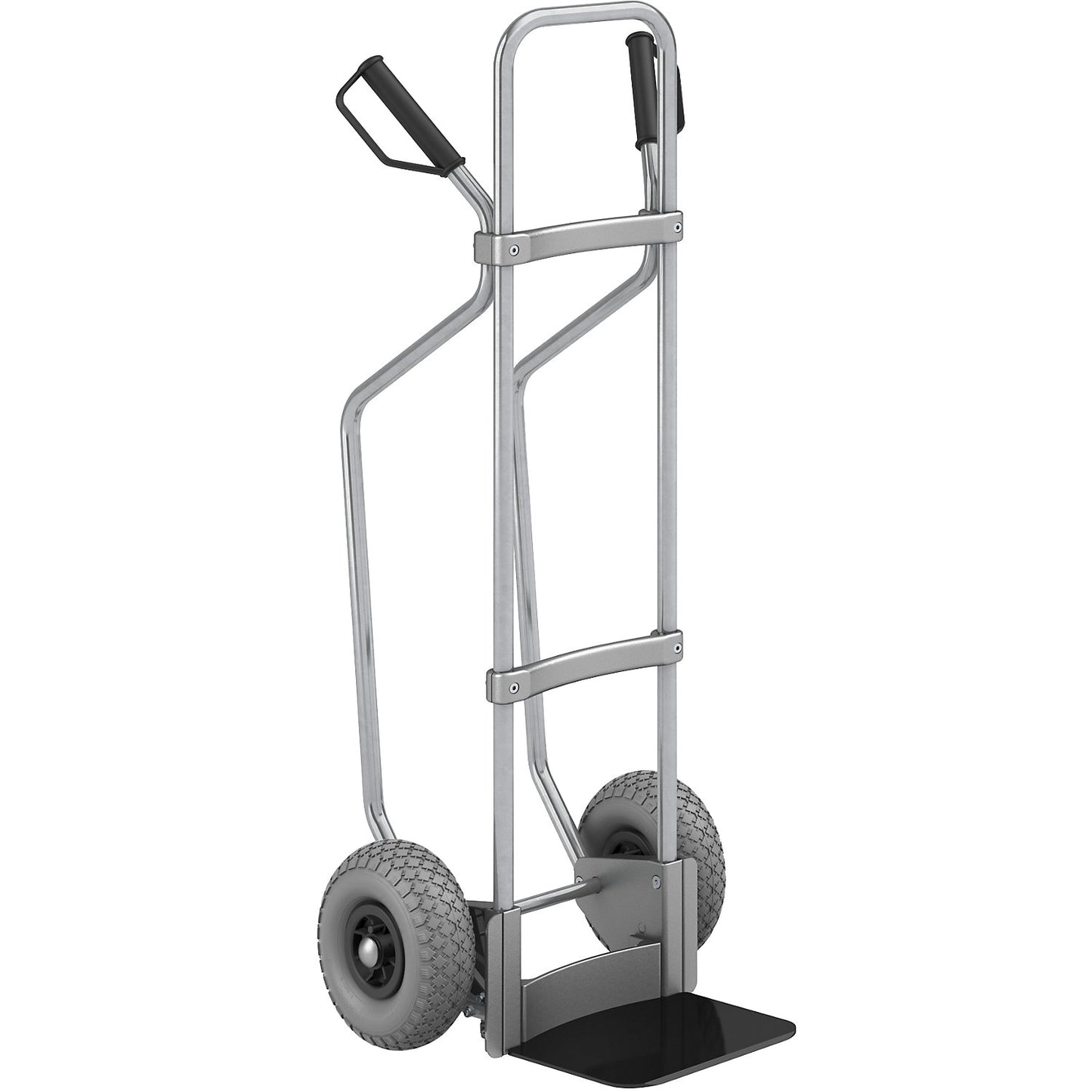 Sack truck with runners, zinc plated, footplate WxD 280 x 250 mm, black, PU tyres.