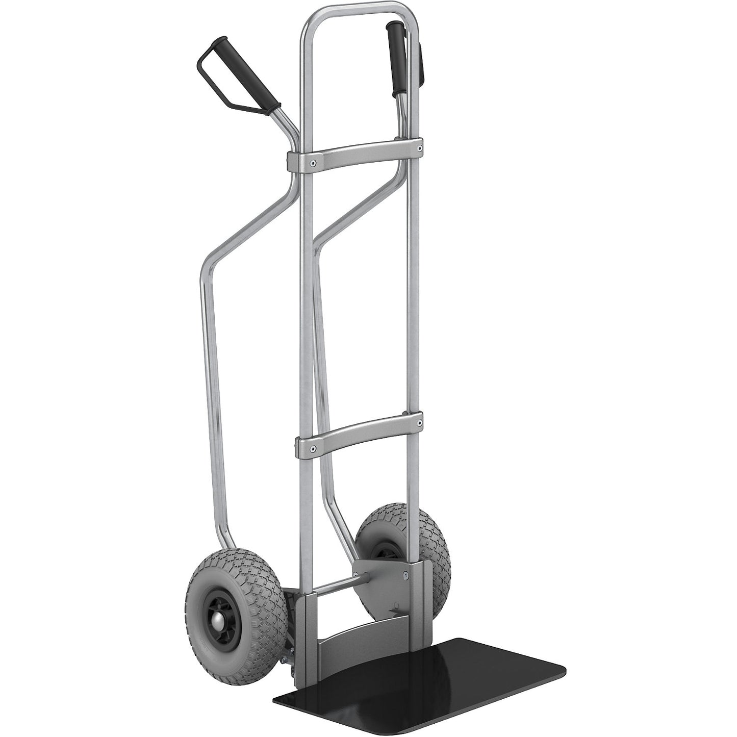 Sack truck with runners, zinc plated, footplate WxD 450 x 350 mm, black, PU tyres.