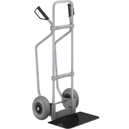 Sack truck with runners, zinc plated, footplate WxD 450 x 350 mm, black, PU tyres.