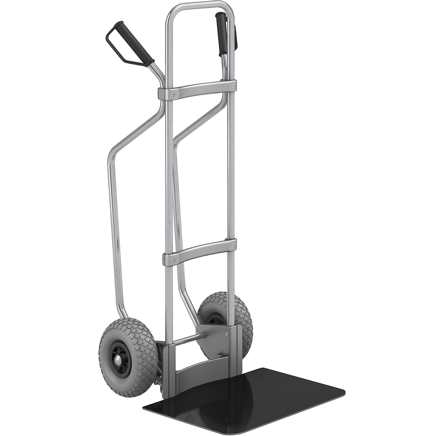 Sack truck with runners, zinc plated, footplate WxD 450 x 500 mm, black, PU tyres.