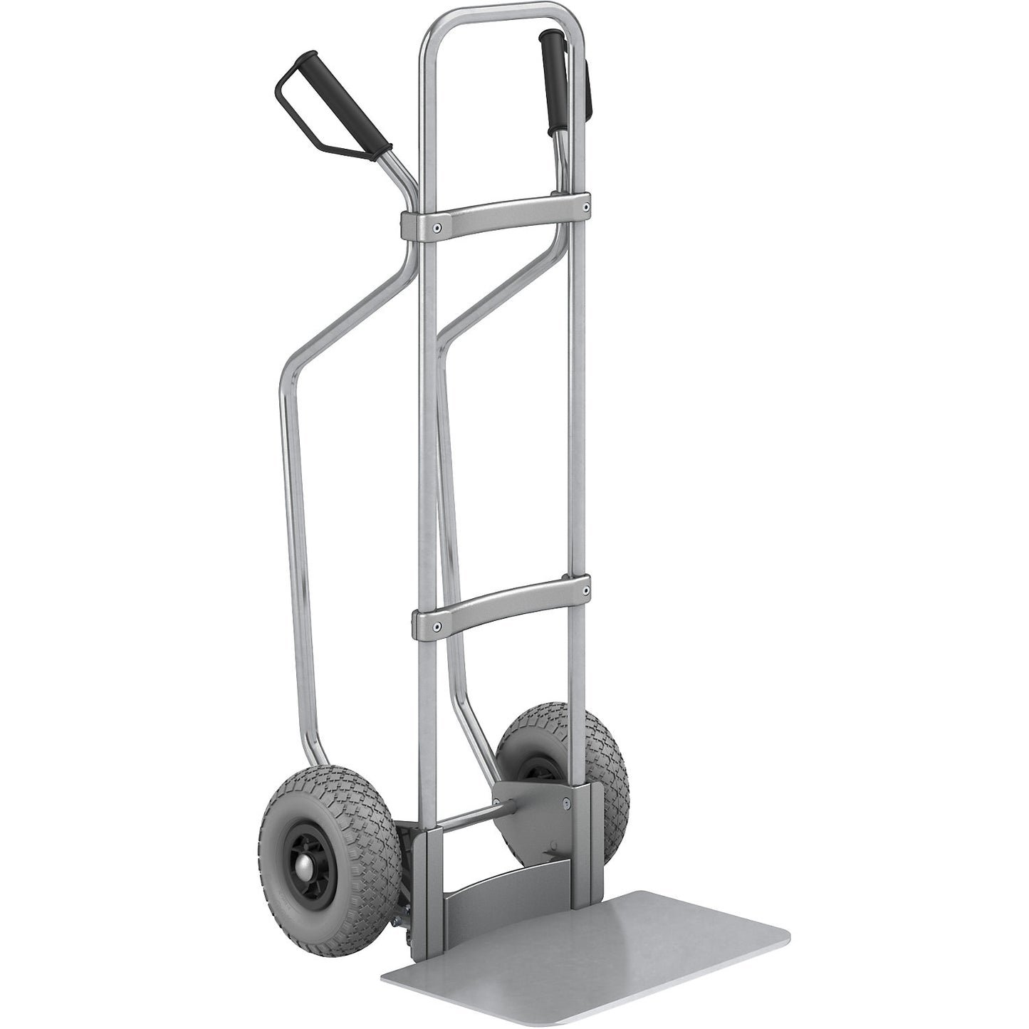 Sack truck with runners, zinc plated, footplate WxD 450 x 350 mm, zinc plated, PU tyres.