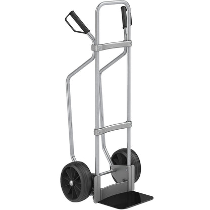 Sack truck with runners, zinc plated, footplate WxD 280 x 250 mm, black, solid rubber tyres.