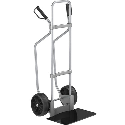 Sack truck with runners, zinc plated, footplate WxD 450 x 350 mm, black, solid rubber tyres.