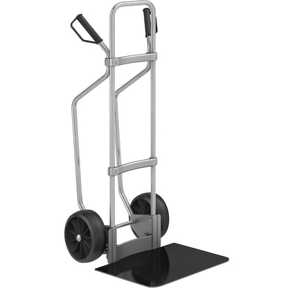 Sack truck with runners, zinc plated, footplate WxD 450 x 500 mm, black, solid rubber tyres.