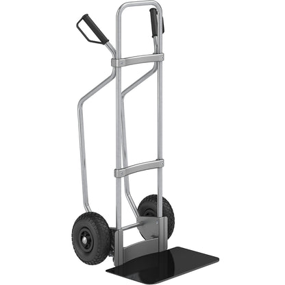 Sack truck with runners, zinc plated, footplate WxD 450 x 350 mm, black, pneumatic tyres.