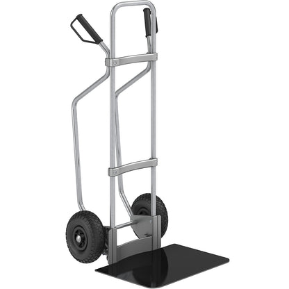 Sack truck with runners, zinc plated, footplate WxD 450 x 500 mm, black, pneumatic tyres.