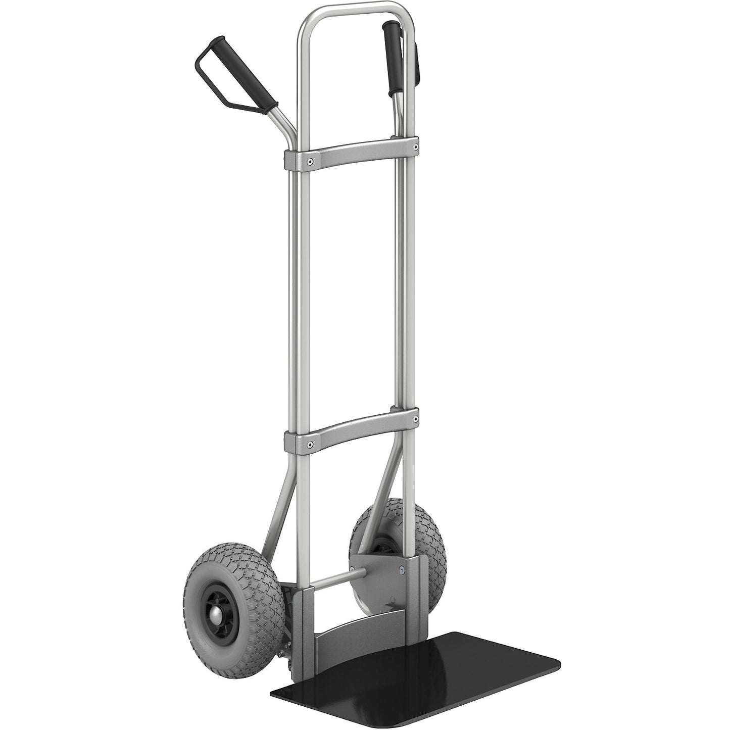 Aluminium sack truck, footplate WxD 450 x 350 mm, black, PU tyres.