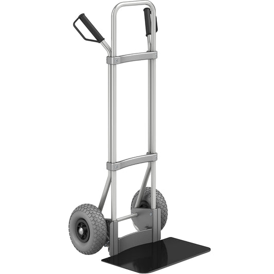 Aluminium sack truck, footplate WxD 450 x 350 mm, black, PU tyres.