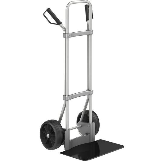 Aluminium sack truck, footplate WxD 450 x 350 mm, black, solid rubber tyres.