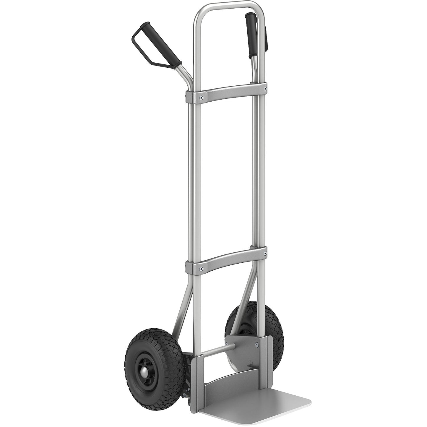 Aluminium sack truck, footplate WxD 280 x 250 mm, aluminium, pneumatic tyres.