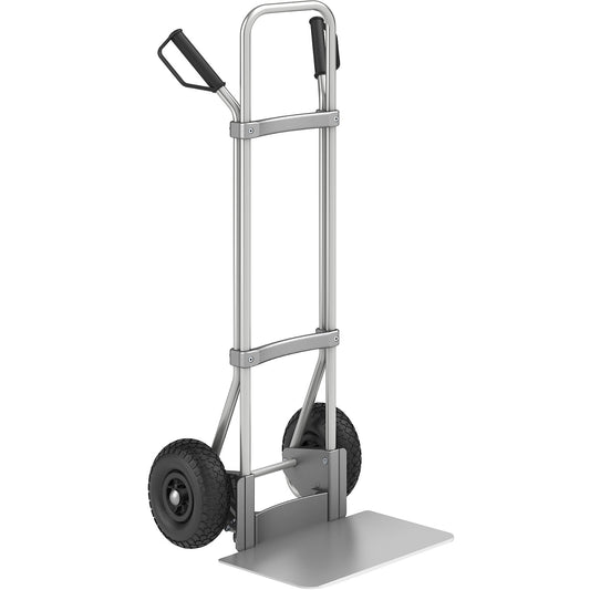 Aluminium sack truck, footplate WxD 450 x 350 mm, aluminium, pneumatic tyres.