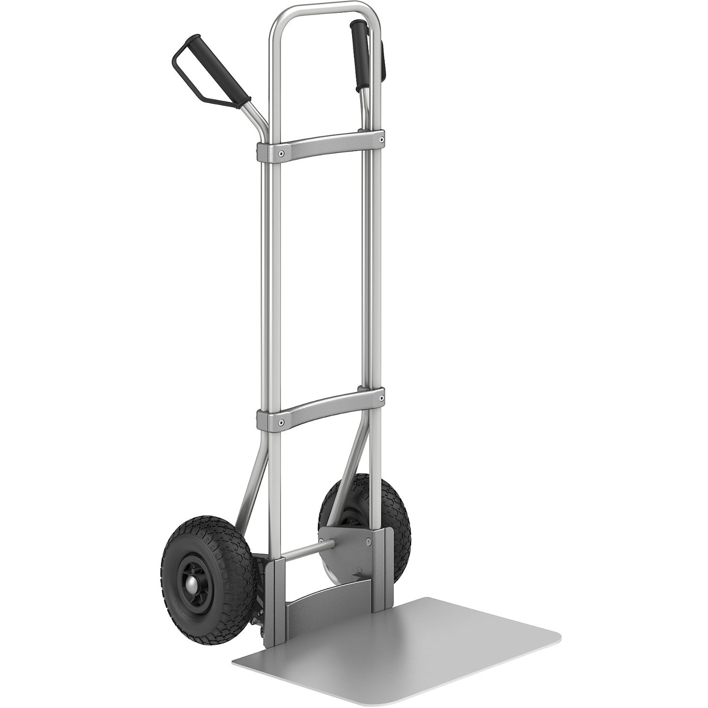 Aluminium sack truck, footplate WxD 450 x 500 mm, aluminium, pneumatic tyres.