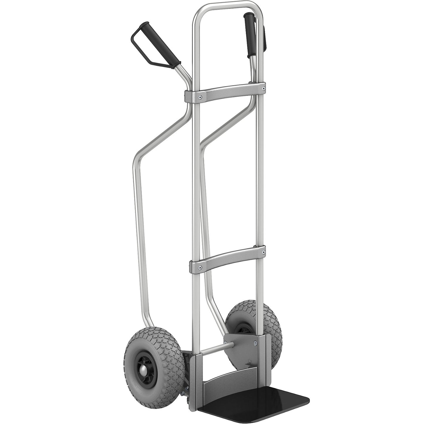 Aluminium sack truck with runners, footplate WxD 280 x 250 mm, black, PU tyres.
