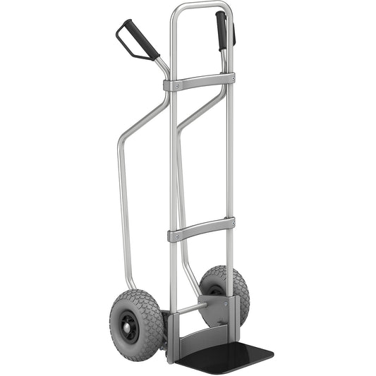 Aluminium sack truck with runners, footplate WxD 280 x 250 mm, black, PU tyres.