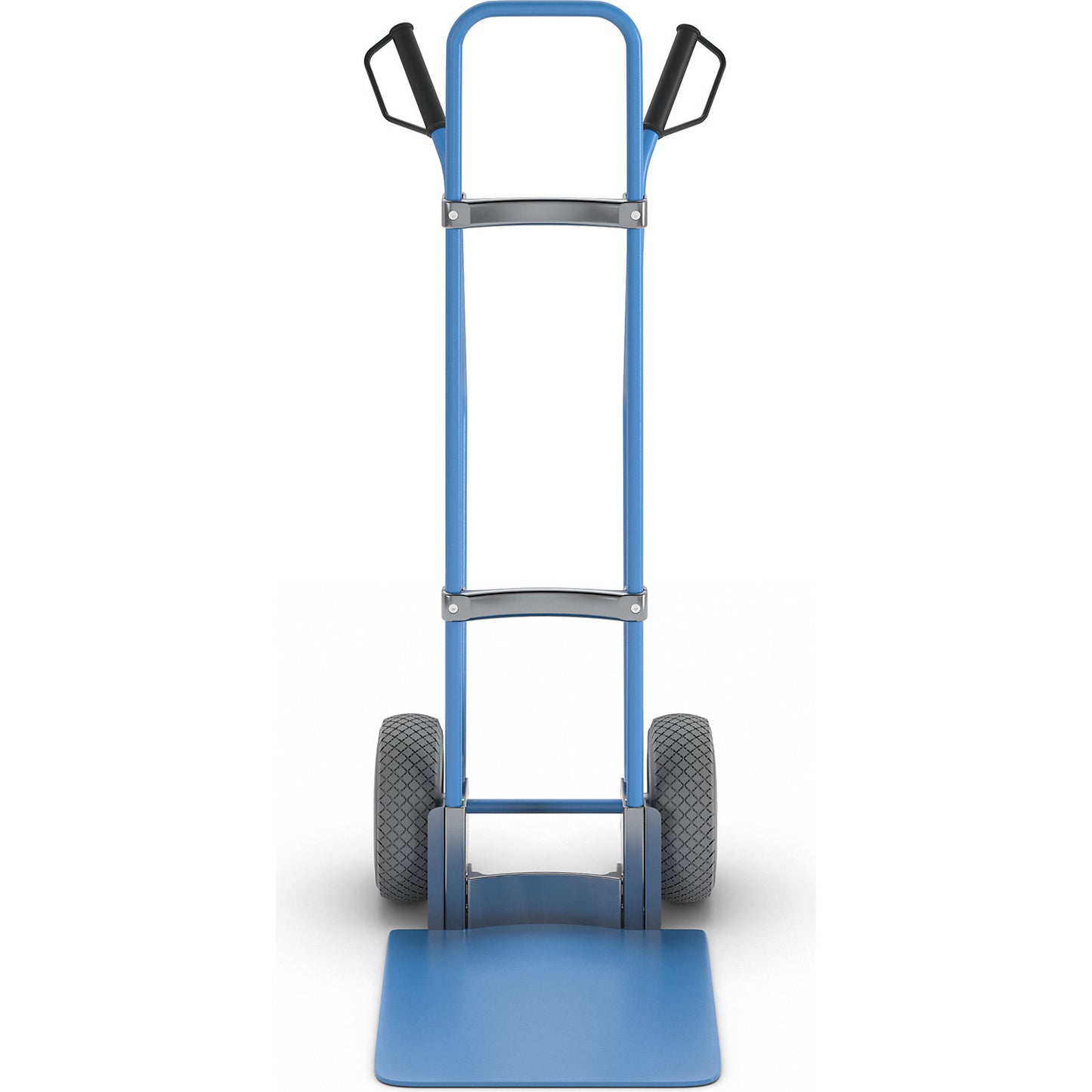 Sack truck with runners, blue, footplate WxD 450 x 500 mm, blue, PU tyres.