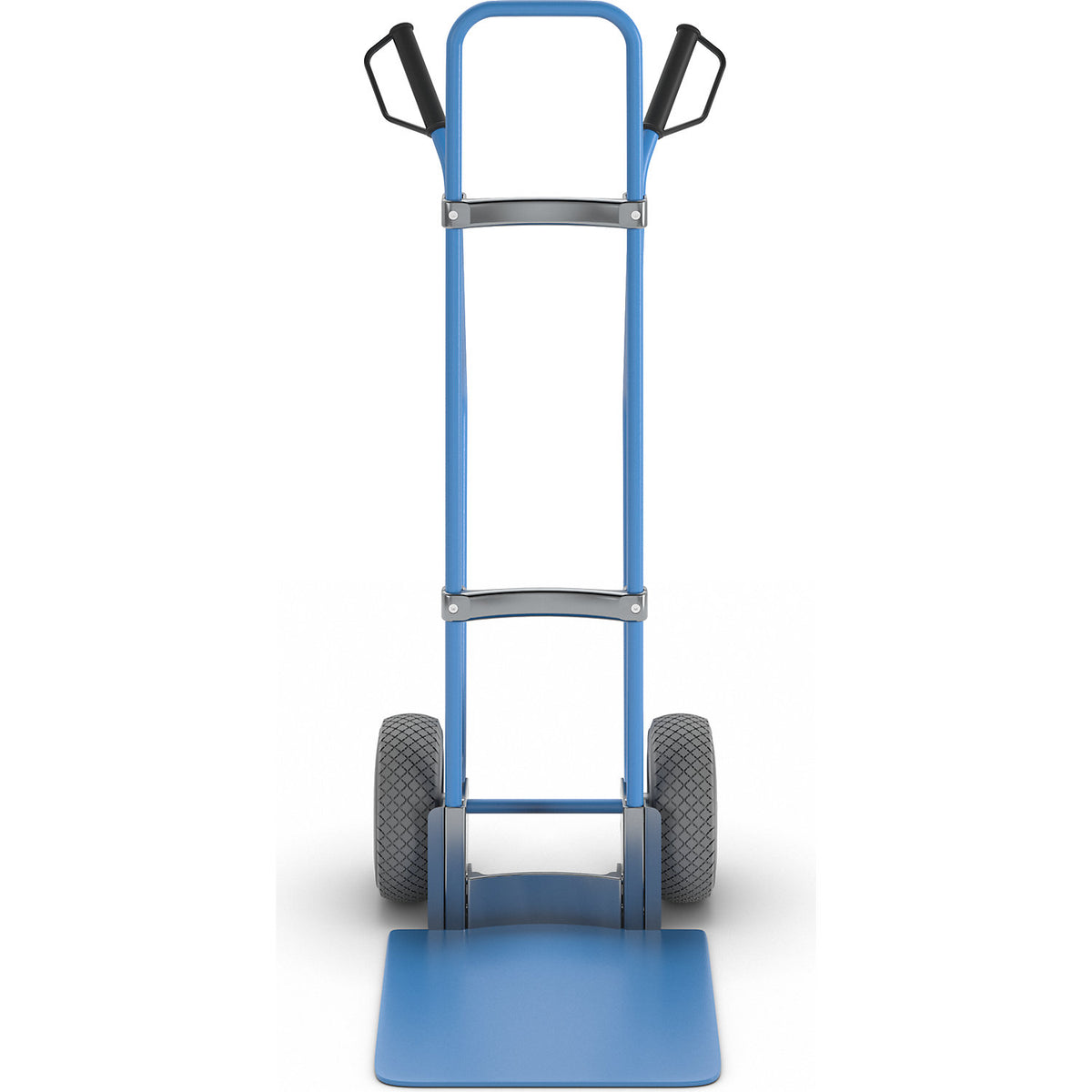 Sack truck with runners, blue, footplate WxD 450 x 500 mm, blue, PU tyres.