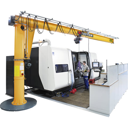MEISTER M post mounted jib crane, with HF electric chain hoist, max. load 500 kg, reach 6 m.