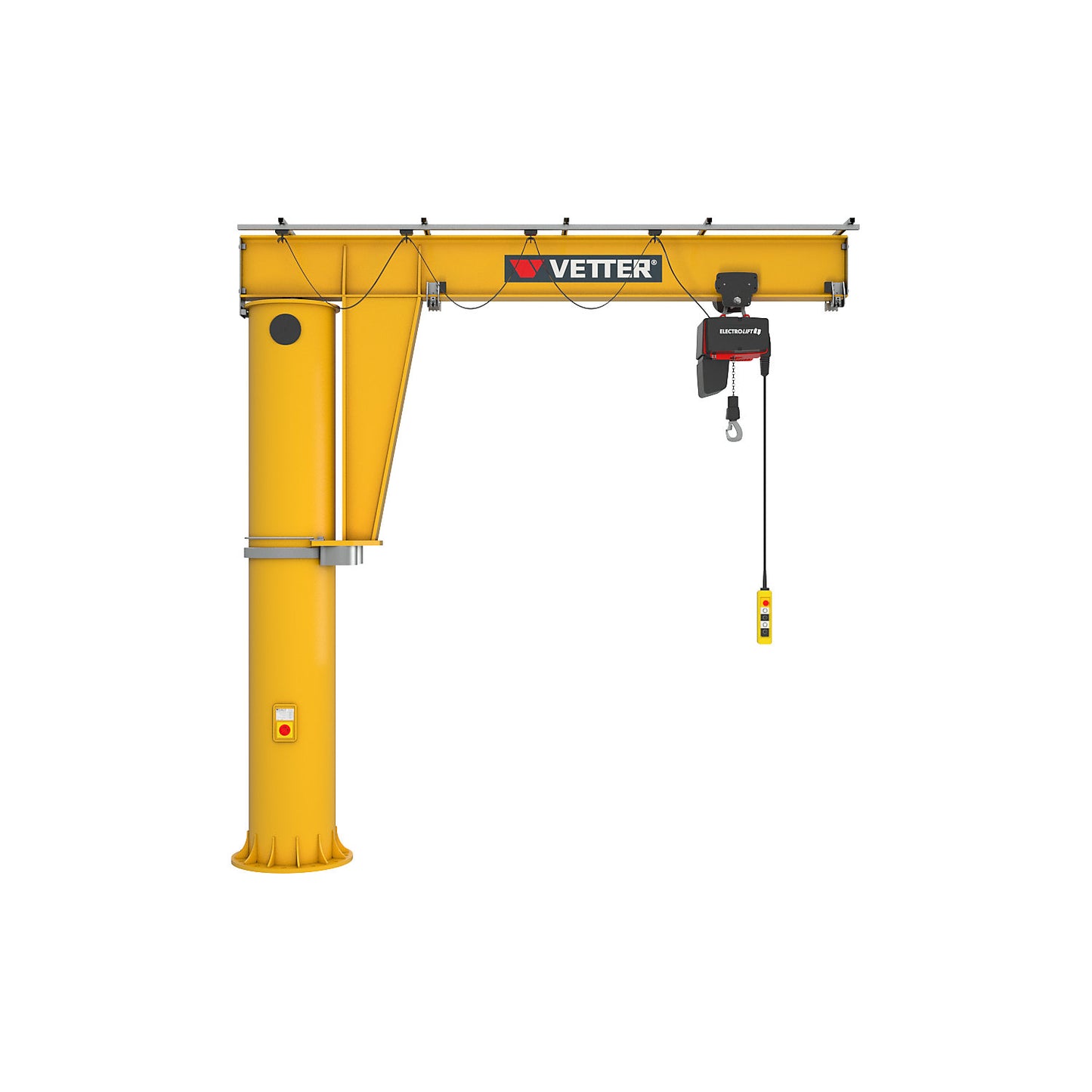 MEISTER M post mounted jib crane, with HF electric chain hoist, max. load 500 kg, reach 3 m.