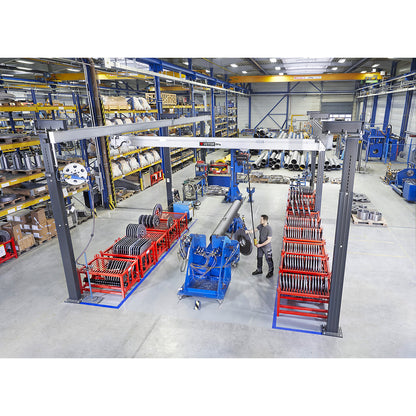 ErgoLine® gantry crane system, with electric chain hoist, max. load 250 kg, width 3.5 m, length 4.0 m.