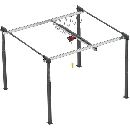 ErgoLine® gantry crane system, with electric chain hoist, max. load 250 kg, width 3.5 m, length 4.0 m.