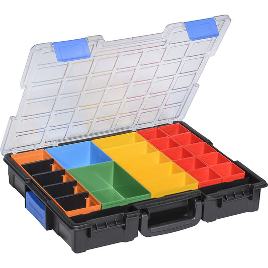 Professional small parts case, external WxH 355 x 76 mm, pack of 2, with 23 insert boxes.