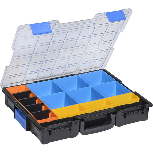 Professional small parts case, external WxH 355 x 76 mm, pack of 2, with 15 insert boxes.