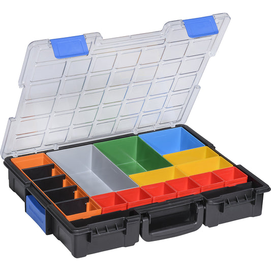 Professional small parts case, external WxH 355 x 76 mm, pack of 2, with 18 insert boxes.