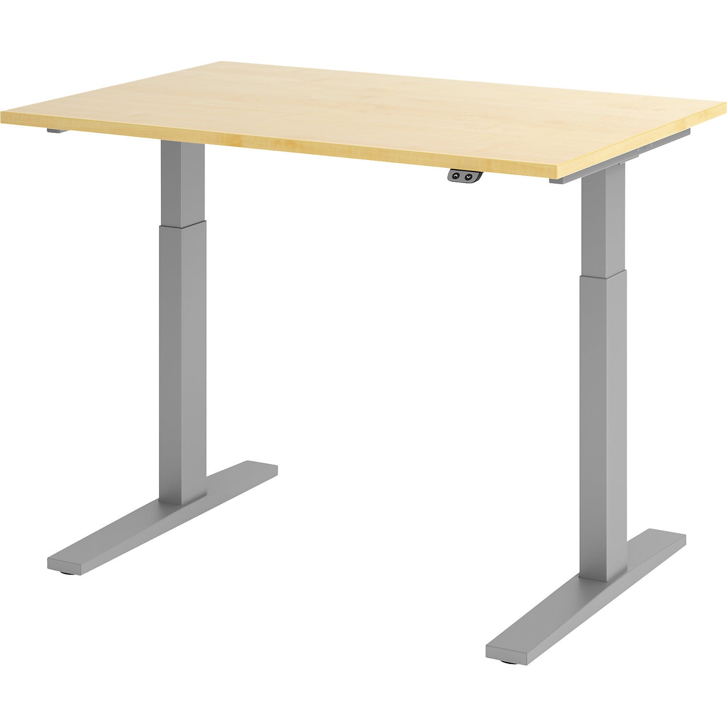 UPLINER-K - Desk, electric height adjustment, 700 - 1200 mm, WxD 1200 x 800 mm, WxD 1200 x 800 mm, maple/aluminium silver.