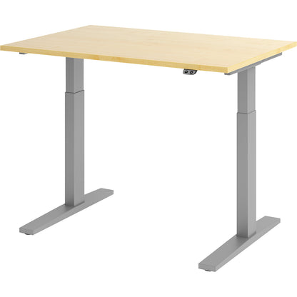 UPLINER-K - Desk, electric height adjustment, 700 - 1200 mm, WxD 1200 x 800 mm, WxD 1200 x 800 mm, maple/aluminium silver.