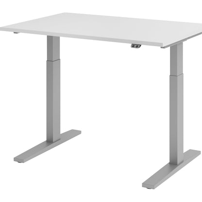 UPLINER-K - Desk, electric height adjustment, 700 - 1200 mm, WxD 1200 x 800 mm, WxD 1200 x 800 mm, light grey/aluminium silver.