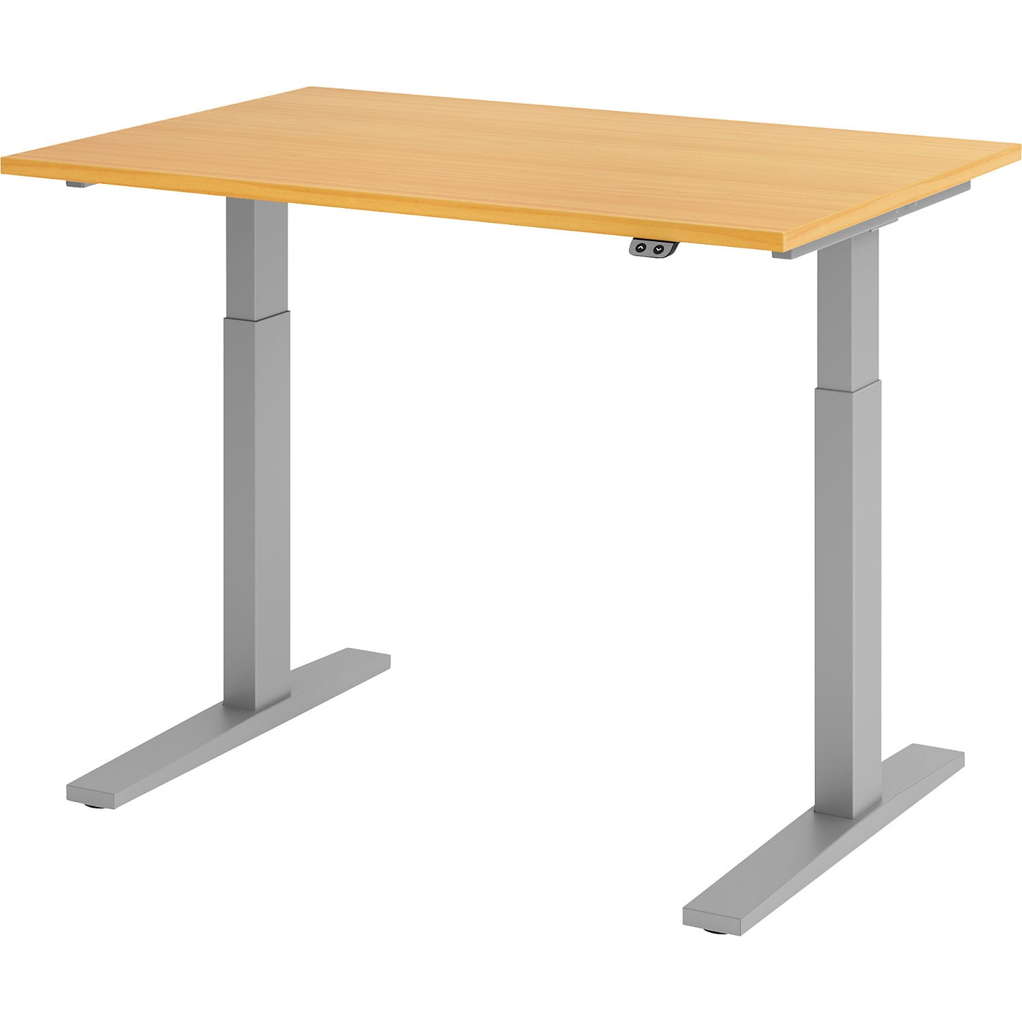 UPLINER-K - Desk, electric height adjustment, 700 - 1200 mm, WxD 1200 x 800 mm, WxD 1200 x 800 mm, beech/aluminium silver.