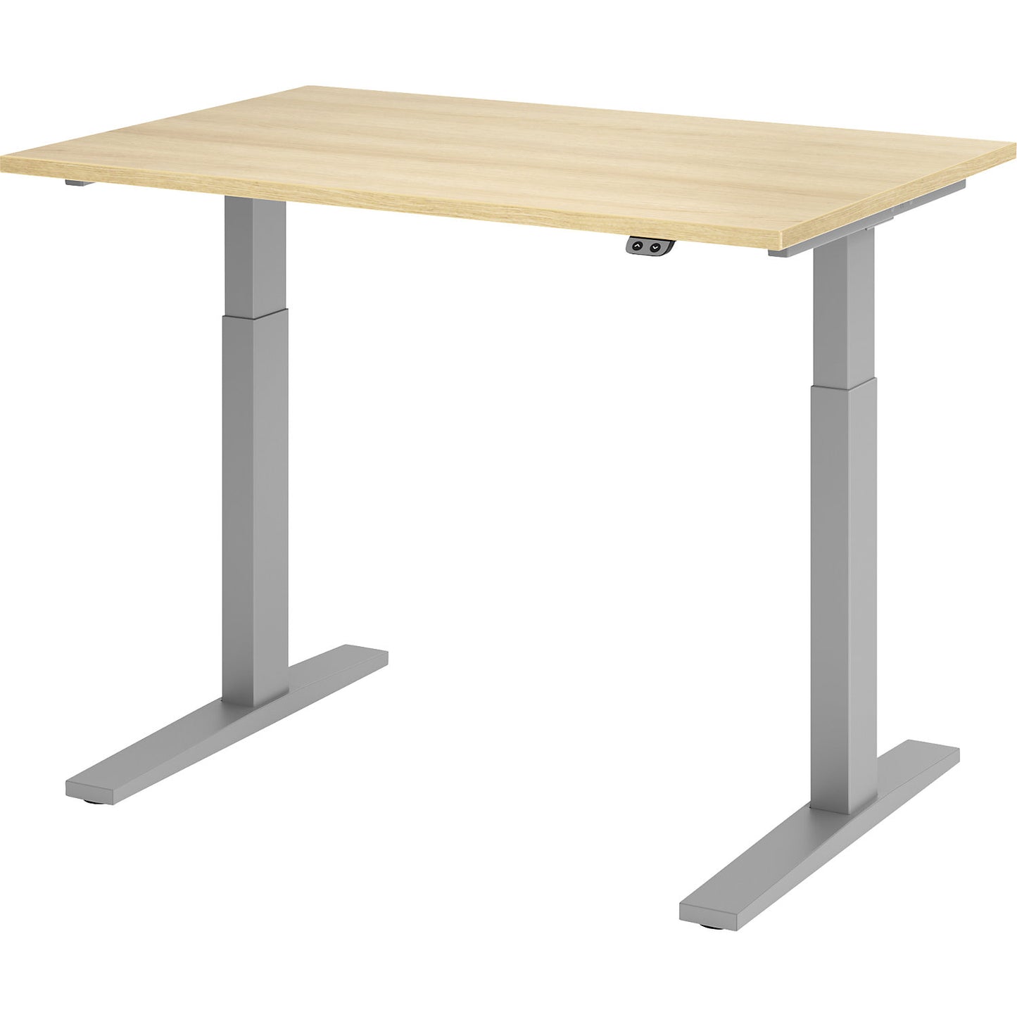 UPLINER-K - Desk, electric height adjustment, 700 - 1200 mm, WxD 1200 x 800 mm, WxD 1200 x 800 mm, oak/aluminium silver.