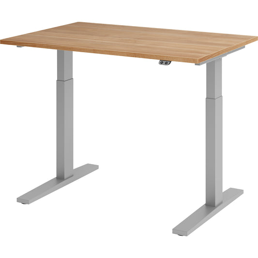 UPLINER-K - Desk, electric height adjustment, 700 - 1200 mm, WxD 1200 x 800 mm, WxD 1200 x 800 mm, walnut/aluminium silver.