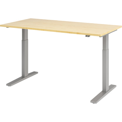 UPLINER-K - Desk, electric height adjustment, 700 - 1200 mm, WxD 1200 x 800 mm, WxD 1600 x 800 mm, maple/aluminium silver.