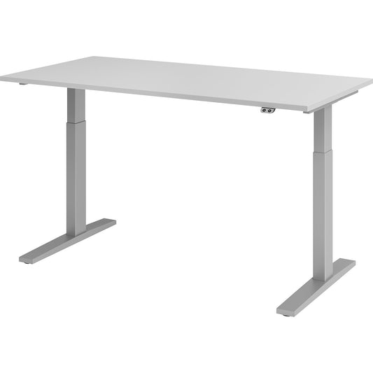 UPLINER-K - Desk, electric height adjustment, 700 - 1200 mm, WxD 1200 x 800 mm, WxD 1600 x 800 mm, light grey/aluminium silver.