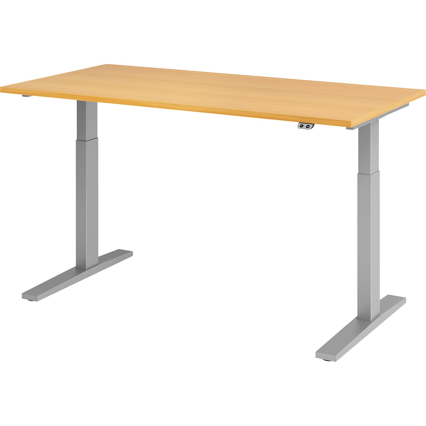 UPLINER-K - Desk, electric height adjustment, 700 - 1200 mm, WxD 1200 x 800 mm, WxD 1600 x 800 mm, beech/aluminium silver.