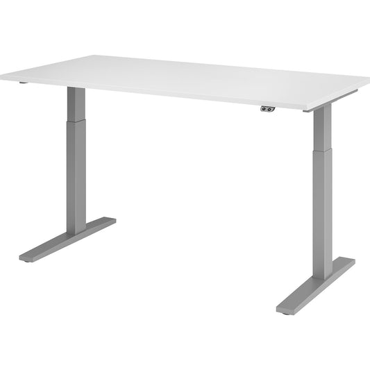 UPLINER-K - Desk, electric height adjustment, 700 - 1200 mm, WxD 1200 x 800 mm, WxD 1600 x 800 mm, white/aluminium silver.