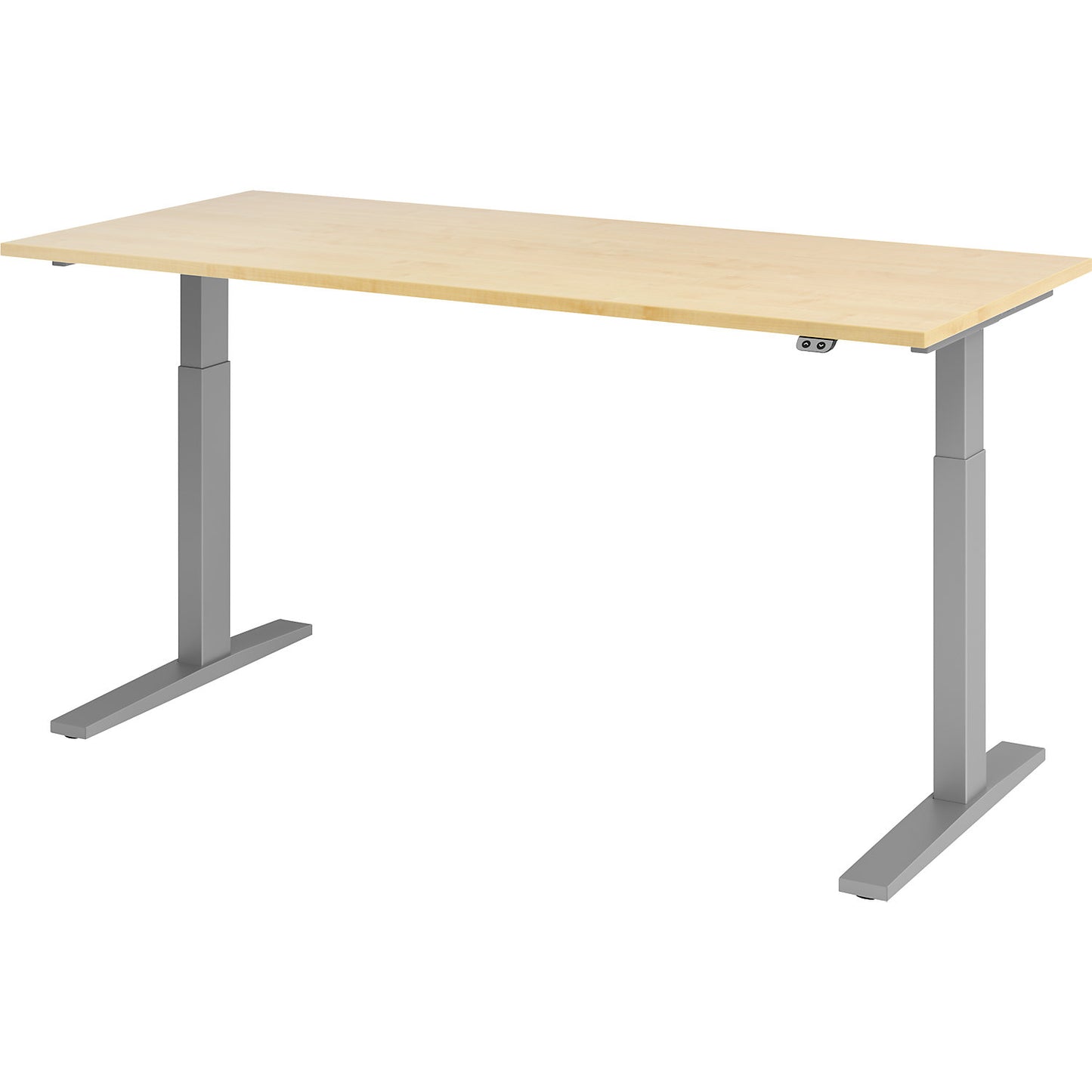 UPLINER-K - Desk, electric height adjustment, 700 - 1200 mm, WxD 1200 x 800 mm, WxD 1800 x 800 mm, maple/aluminium silver.
