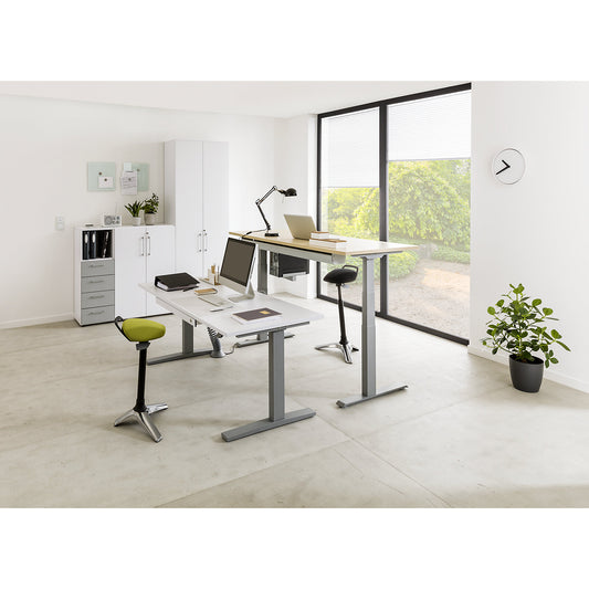 UPLINER-K - Desk, electric height adjustment, with memory switch, WxD 1800 x 800 mm, beech/aluminium silver.