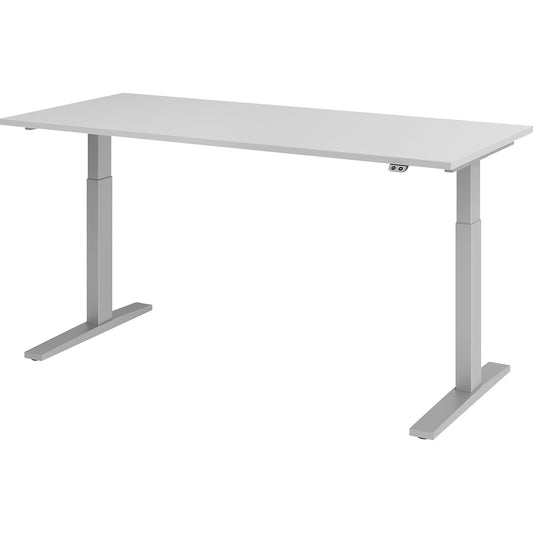 UPLINER-K - Desk, electric height adjustment, 700 - 1200 mm, WxD 1200 x 800 mm, WxD 1800 x 800 mm, light grey/aluminium silver.