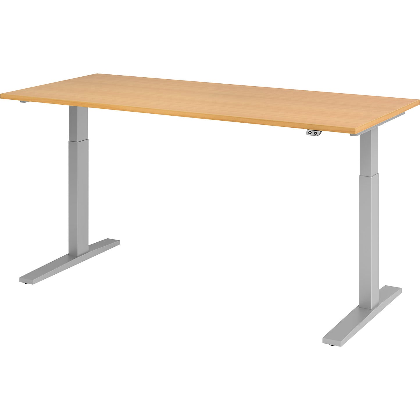 UPLINER-K - Desk, electric height adjustment, 700 - 1200 mm, WxD 1200 x 800 mm, WxD 1800 x 800 mm, beech/aluminium silver.
