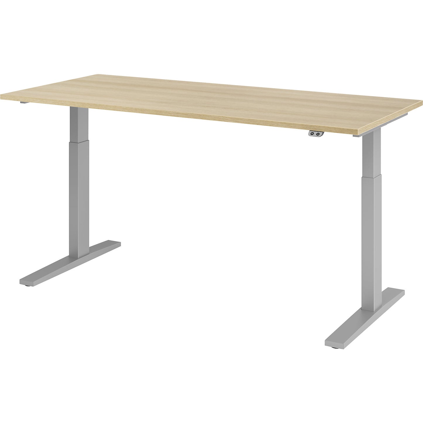 UPLINER-K - Desk, electric height adjustment, 700 - 1200 mm, WxD 1200 x 800 mm, WxD 1800 x 800 mm, oak/aluminium silver.