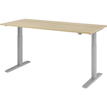UPLINER-K - Desk, electric height adjustment, 700 - 1200 mm, WxD 1200 x 800 mm, WxD 1800 x 800 mm, oak/aluminium silver.