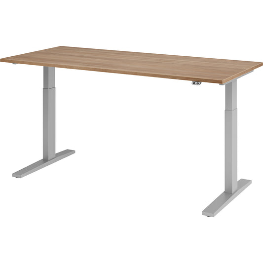UPLINER-K - Desk, electric height adjustment, 700 - 1200 mm, WxD 1200 x 800 mm, WxD 1800 x 800 mm, walnut/aluminium silver.