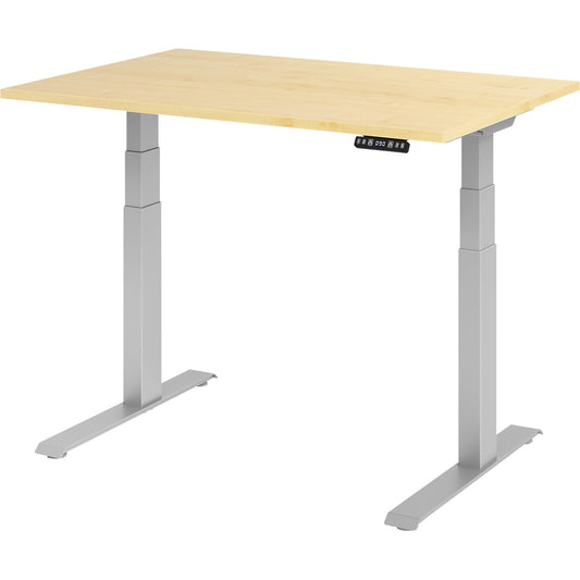 UPLINER-K - Desk, electric height adjustment, with memory switch, WxD 1200 x 800 mm, maple/aluminium silver.