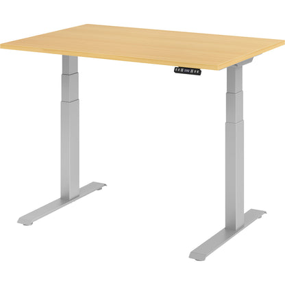 UPLINER-K - Desk, electric height adjustment, with memory switch, WxD 1200 x 800 mm, beech/aluminium silver.