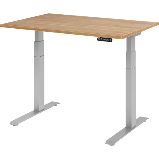 UPLINER-K - Desk, electric height adjustment, with memory switch, WxD 1200 x 800 mm, walnut/aluminium silver.