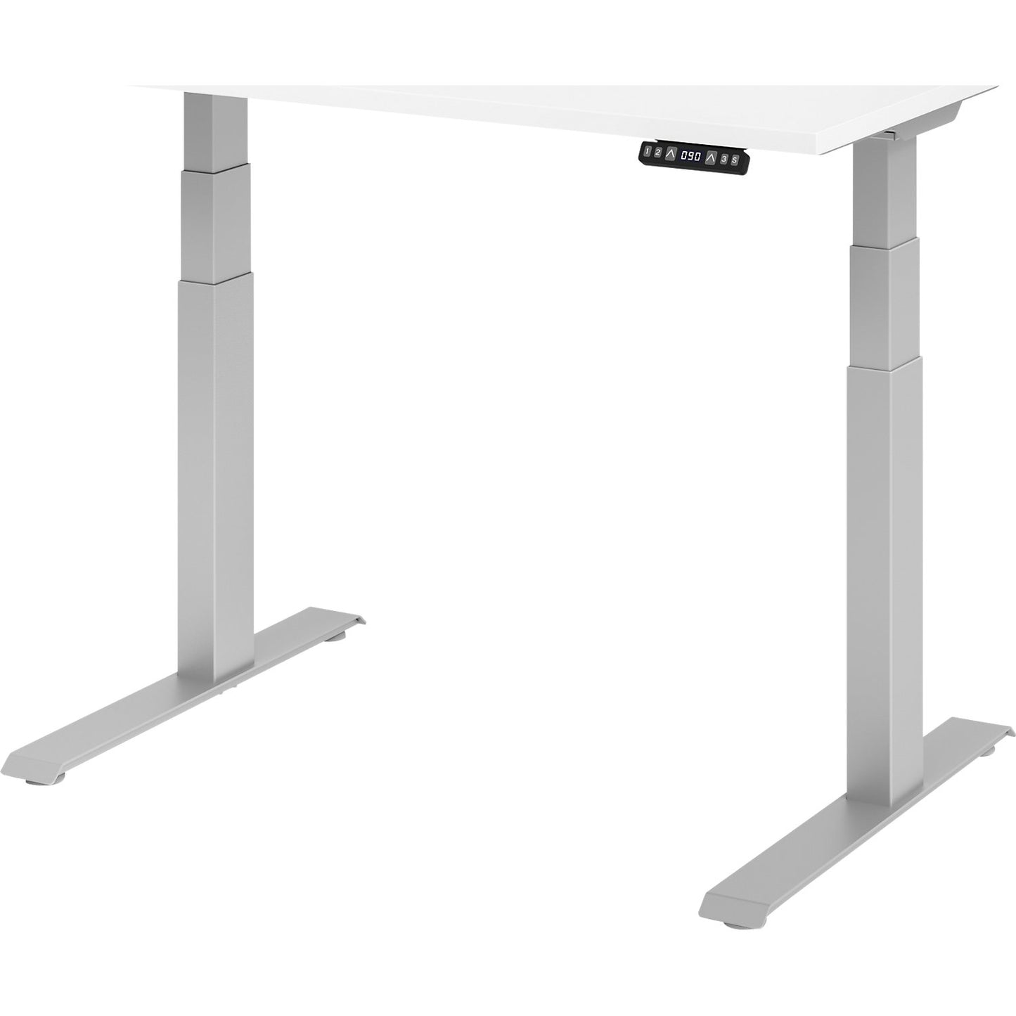 UPLINER-K - Desk, electric height adjustment, with memory switch, WxD 1200 x 800 mm, white/aluminium silver.