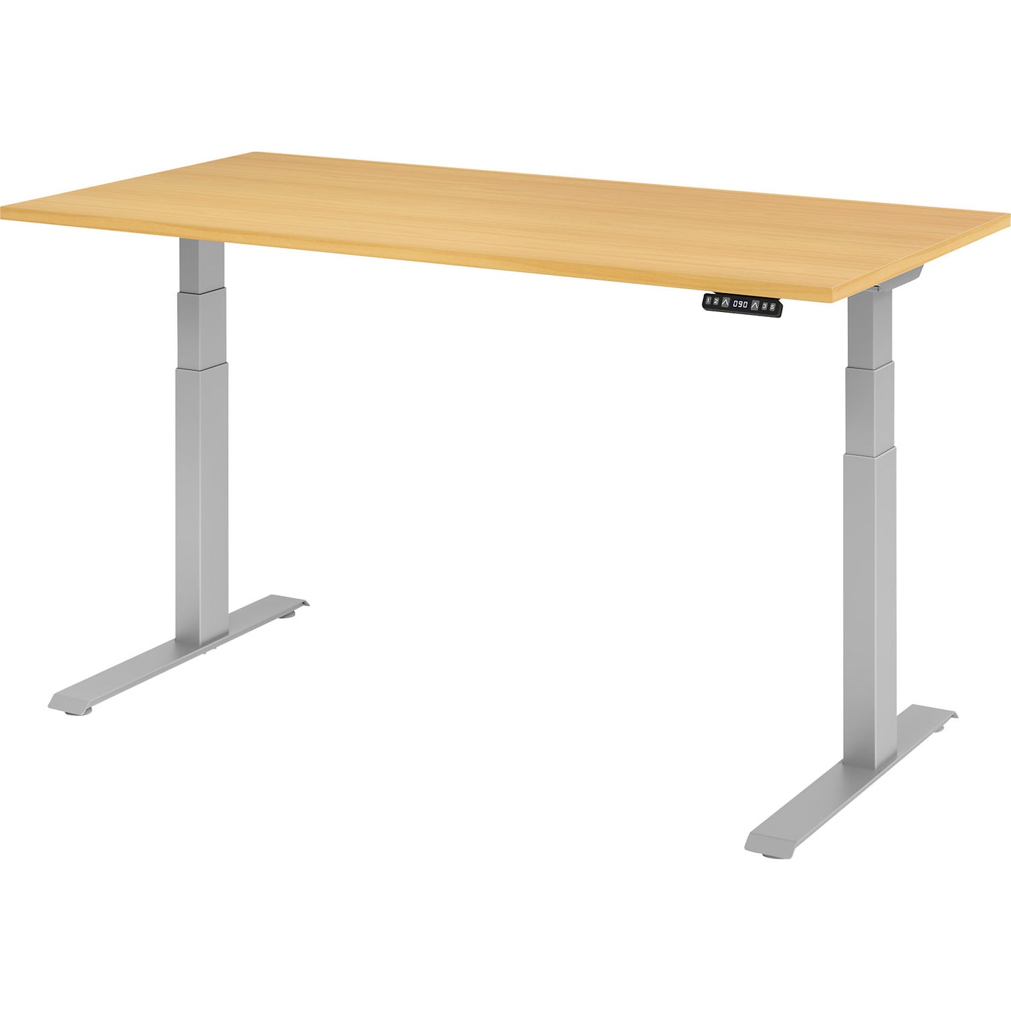 UPLINER-K - Desk, electric height adjustment, with memory switch, WxD 1600 x 800 mm, beech/aluminium silver.