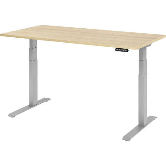 UPLINER-K - Desk, electric height adjustment, with memory switch, WxD 1600 x 800 mm, oak/aluminium silver.